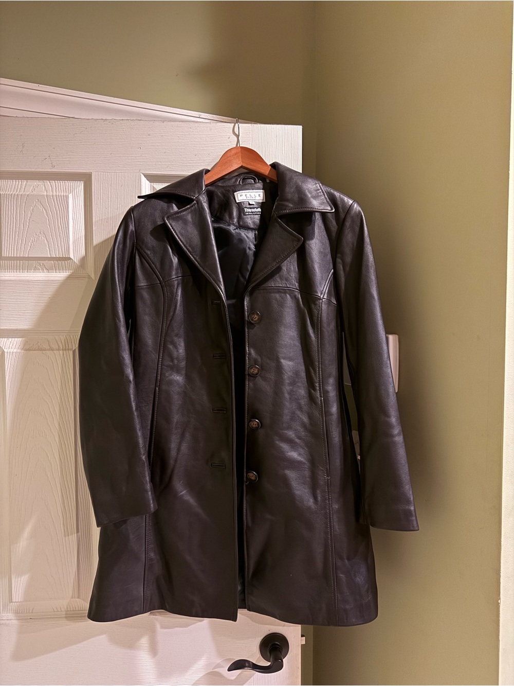 Women’s Brown Leather Coat - Classic Button-Front